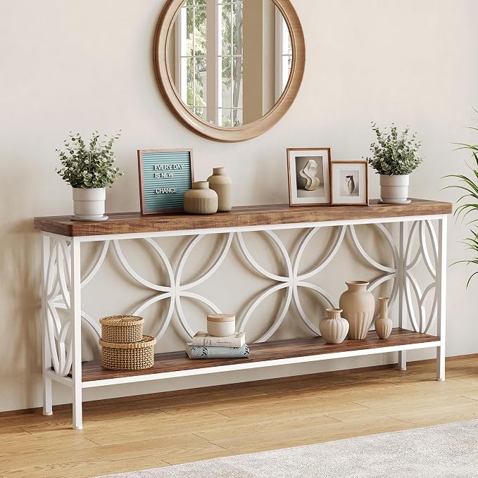 LITTLE TREE Sofa Table, 70.9 Inch Industrial Behind Couch Table - Image 2
