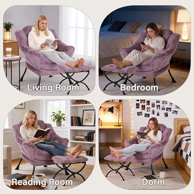 MBOOYOME Lazy Chair with Ottoman, Modern Accent Lounge Armchair with Side - Image 8