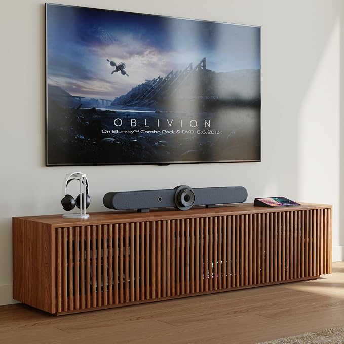 POVISON Full Assembled Mid Century Modern TV Stand, Wood Slatted Media Console by POVISON