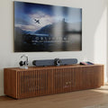 POVISON Full Assembled Mid Century Modern TV Stand, Wood Slatted Media Console by POVISON