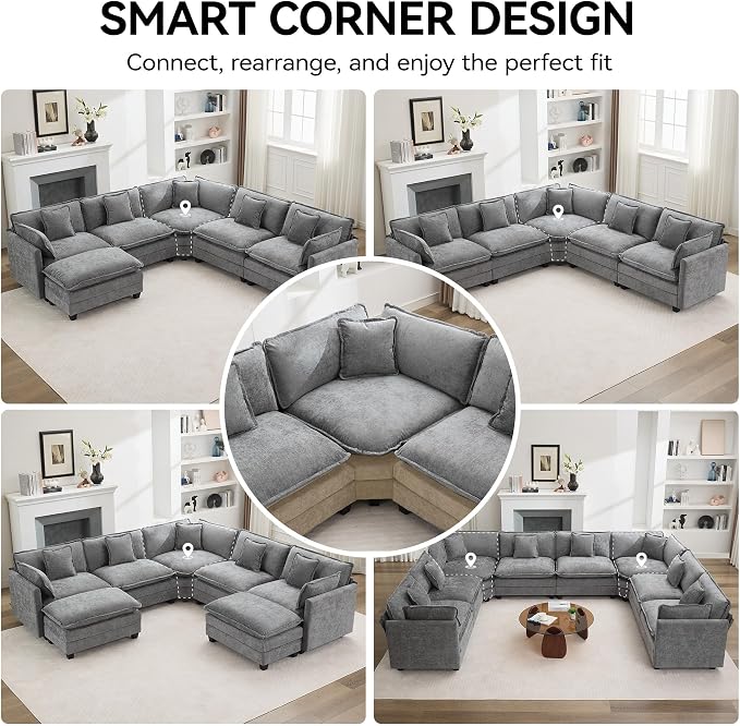 113'' V Shaped Cloud Sectional Sofa, Oversized Deep Seat Couches - Image 6