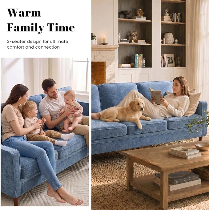 Kingfun 80" Chenille Sofa, 3 Seater Couch, Mid Century Modern Couches - Image 3