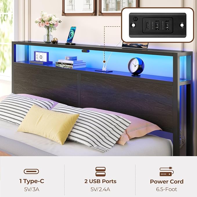 Rolanstar Queen Bed Frame with 4 Storage Drawers & 2-Tier Storage Headboard - Image 6