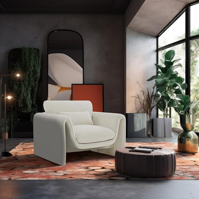Meridian Furniture 199Cream-C Sloan Collection Modern | Contemporary Velvet - Image 2
