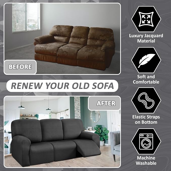 ULTICOR 8-Pieces Recliner Sofa Covers, Yarn Dyed Stretch Reclining Couch Covers - Image 4