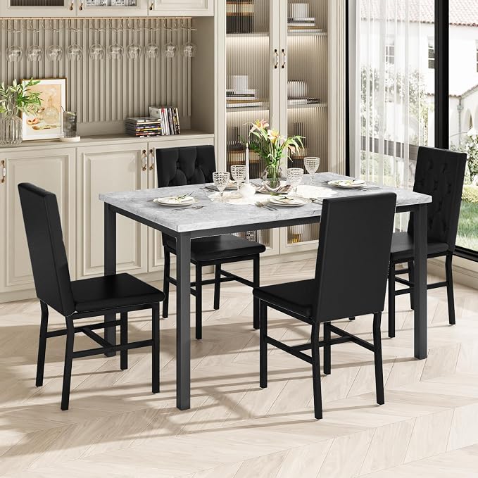 Hooseng Dining Table Set for 4, Faux Marble Small Kitchen Table Chairs Set of 4 - Image 3