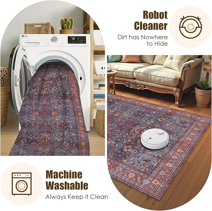 Washable Area Rug 9' x 12' Vintage Traditional Persian Mat - Image 7