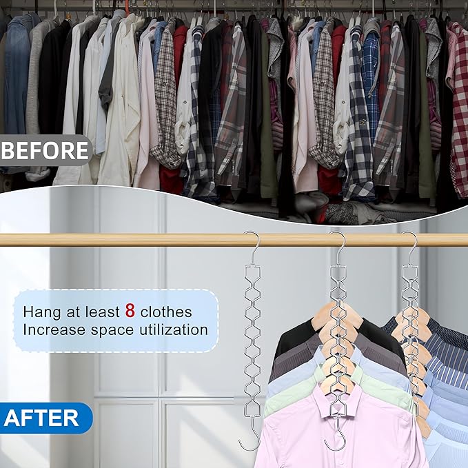 Space Saving Hangers for Clothes 6 Pack, Sturdy Metal Hangers Heavy Duty Magic - Image 2