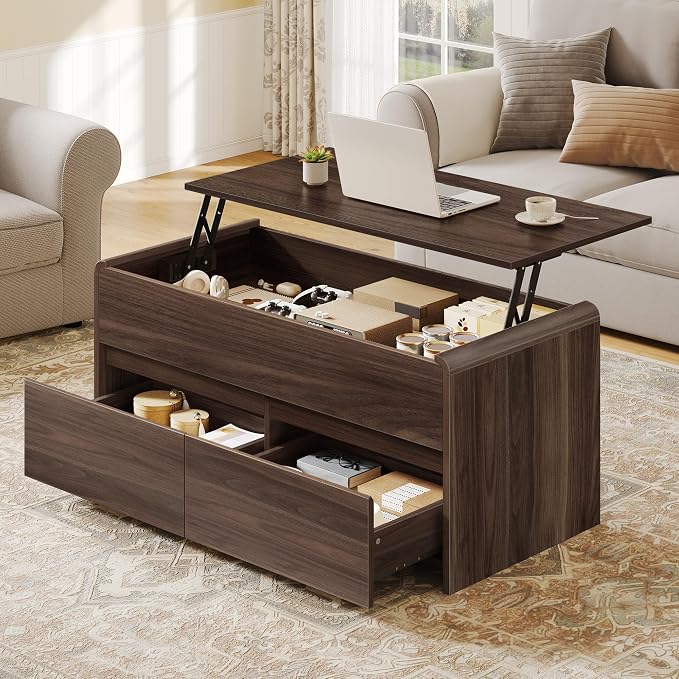 Coffee Table Lift Top with 2 Drawers, 40 Inch Multi-Function Coffee Table with - Image 6
