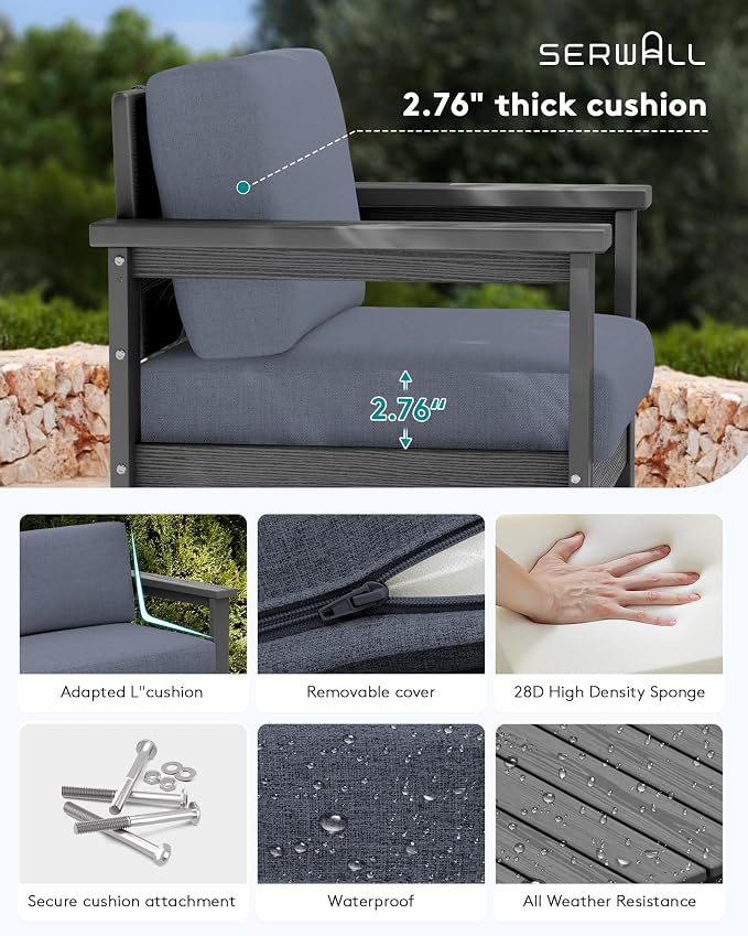 SERWALL 3 Pieces HDPE Outdoor Bistro Sofa Set - Image 2