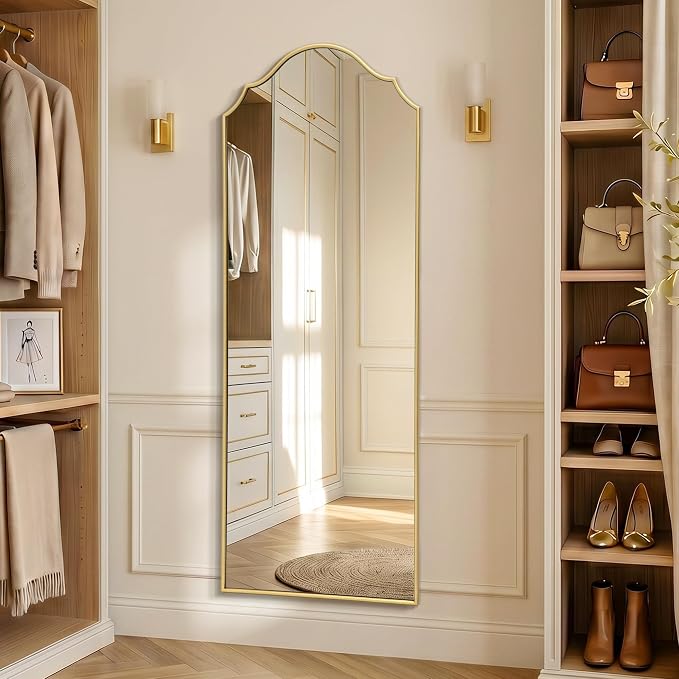 Besdomus Scalloped Full Length Mirror: 21"x56" Gold Arched Floor Mirror - Image 5