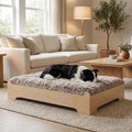 Elevated Wooden Dog Bed with Supportive Cushion & Washable Cover, Sturdy by GLOSSGODS