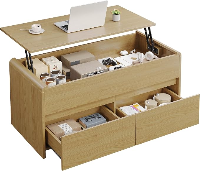 Coffee Table Lift Top with 2 Drawers, 40 Inch Multi-Function Coffee Table with - Image 9