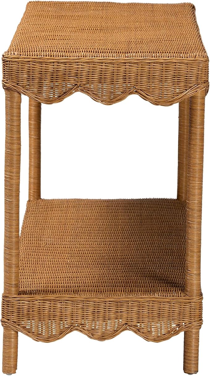 Bali & pari Oteria Bohemian Light Honey Scalloped Rattan Console Table - Image 5