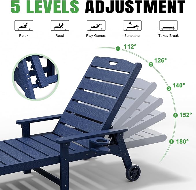 Outdoor Lounge Chair with 5-Position Adjustable, Outside Lounge Chair with Cup - Image 4