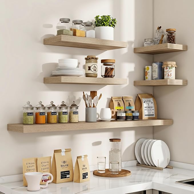 Acovy 16 Inch Floating Shelves, 3D Textured Wood Grain, Wooden Shelves - Image 6