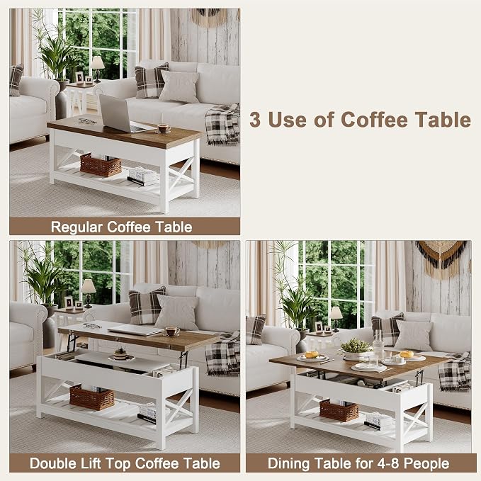 ChooChoo Farmhouse Lift Top Coffee Table, Converts to Dining Table - Image 4