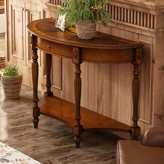 PADMA HOUSE Traditional Wood Semi-Circle Sofa Table - Image 3