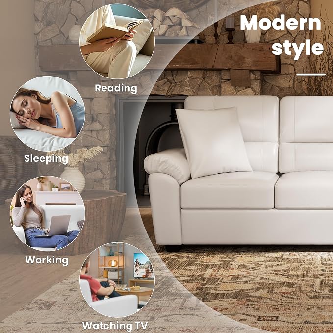 Morden Fort Faux Leather Sofa Couch, Modern Luxury Furniture - Image 5