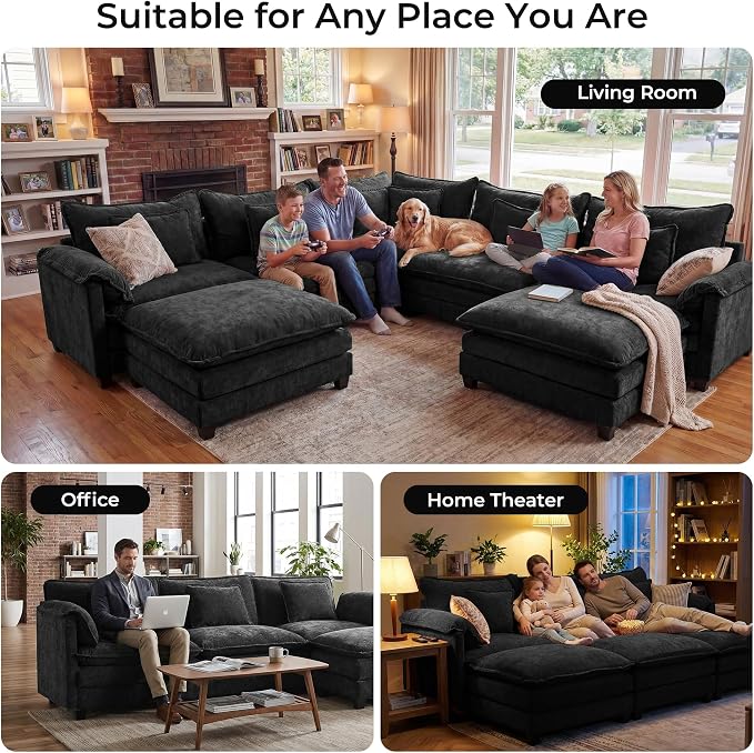 ELUCHANG 114" Oversized V-Shaped Cloud Couch Modular Sectional Sofa - Image 3