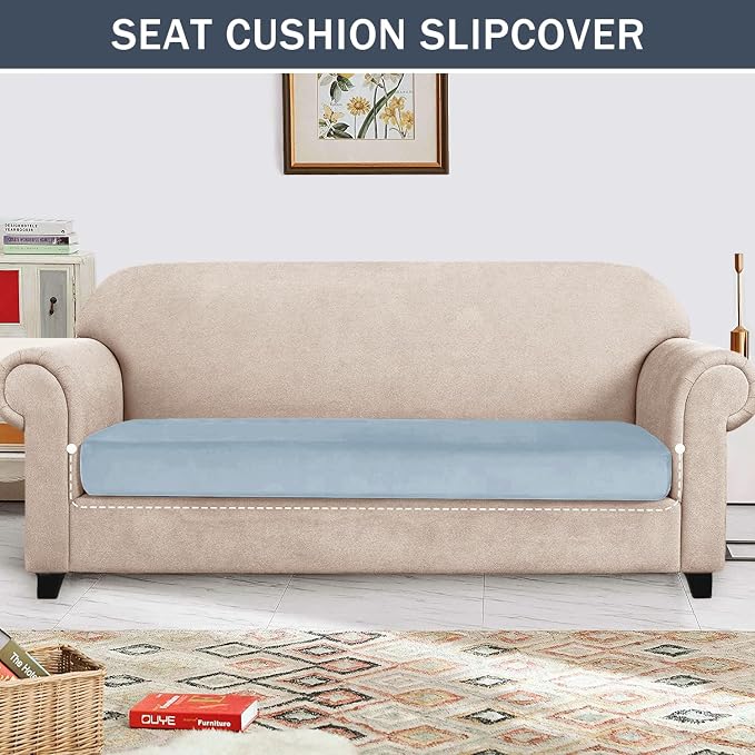 Stretch Cushion Cover, Soft Velvet Plush Cushion Slipcovers Loveseat Sofa - Image 2
