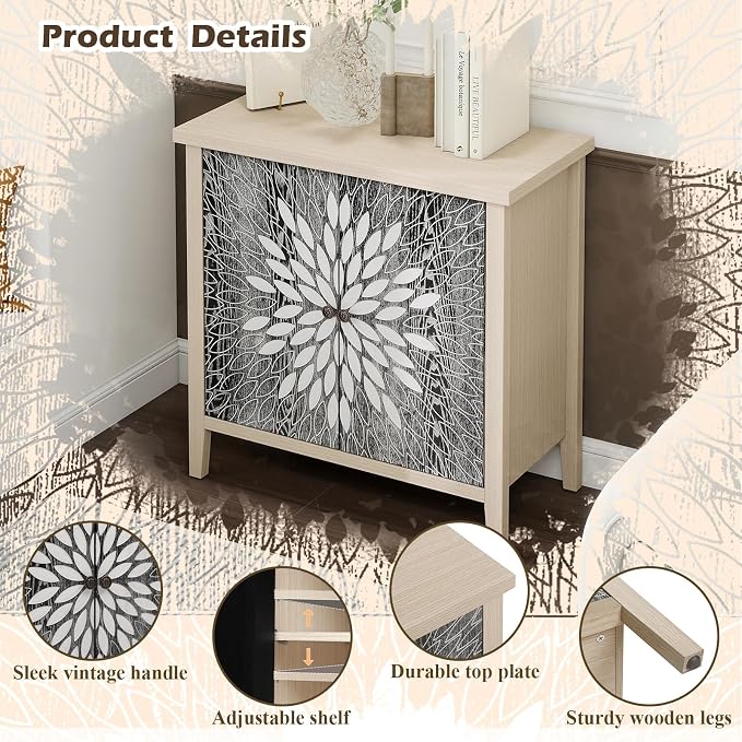 Black Accent Furniture, 32 Inch Wide 2-Door Carved Geometric Sideboard Buffet - Image 4