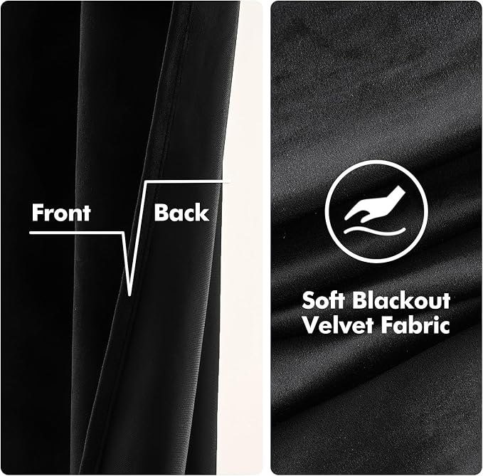 MIULEE Black Velvet Curtains 90 Inches Long Halloween Room Darkening Thermal - Image 3