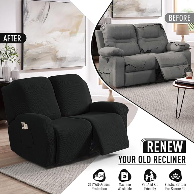 TAOCOCO Recliner Loveseat Slipcover, 6 Pieces Dual Recliner Sofa Covers - Image 4