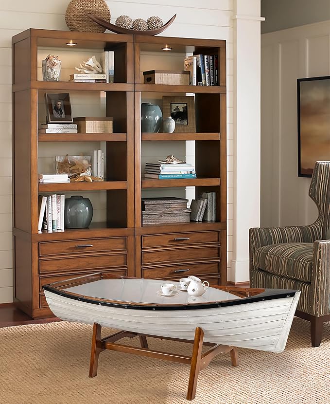 SAILINGSTORY Wooden Boat Coffee Table Boat Bookshelf Coastal Coffee Table - Image 2