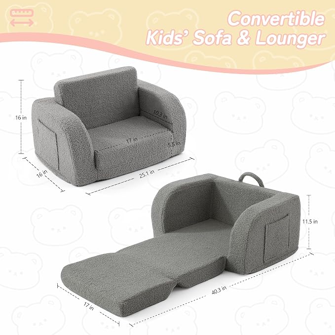 Toddler Couch, 2-in-1 Toddler Chairs Comfy 1-3 Years Old, Toddler Chair - Image 3