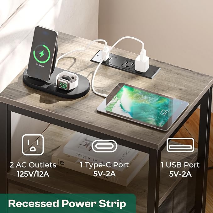 Huuger Nightstand with Charging Station, Fabric Drawers, End Table with Open - Image 4