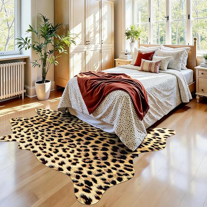 AROGAN Western Decor Faux Fur Leopard Rug, 4.6 x 5.2 Feet Premium Animal Skin - Image 3