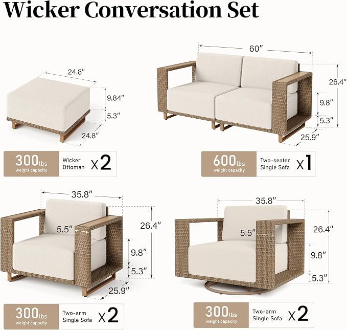 SUNSHINE VALLEY 7 Pieces Patio Furniture Set, Outdoor Wicker Conversation Set - Image 6