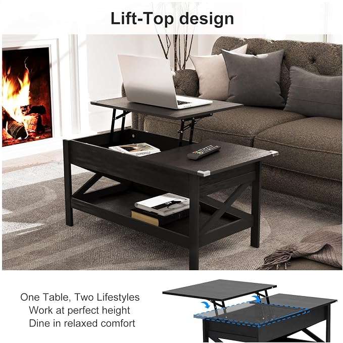 Lift Top Coffee Table with Storage, Small Coffee Table with Hidden Compartment - Image 5