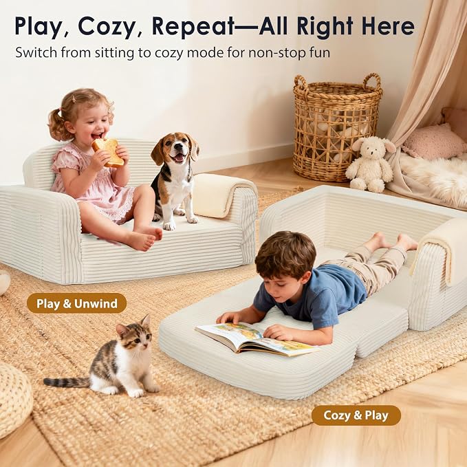 Foryoomi Extra Wide 2 in 1 Convertible Toddler Kids Couch - Image 6