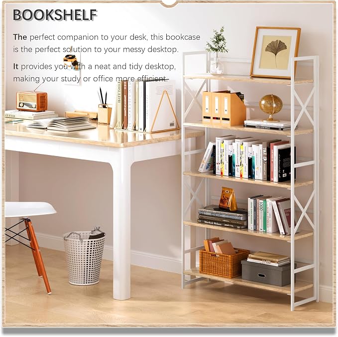 4NM Extra Wide 5 Tiers No Assembly Book Shelves, 51.2" H Folding Bookshelf - Image 3