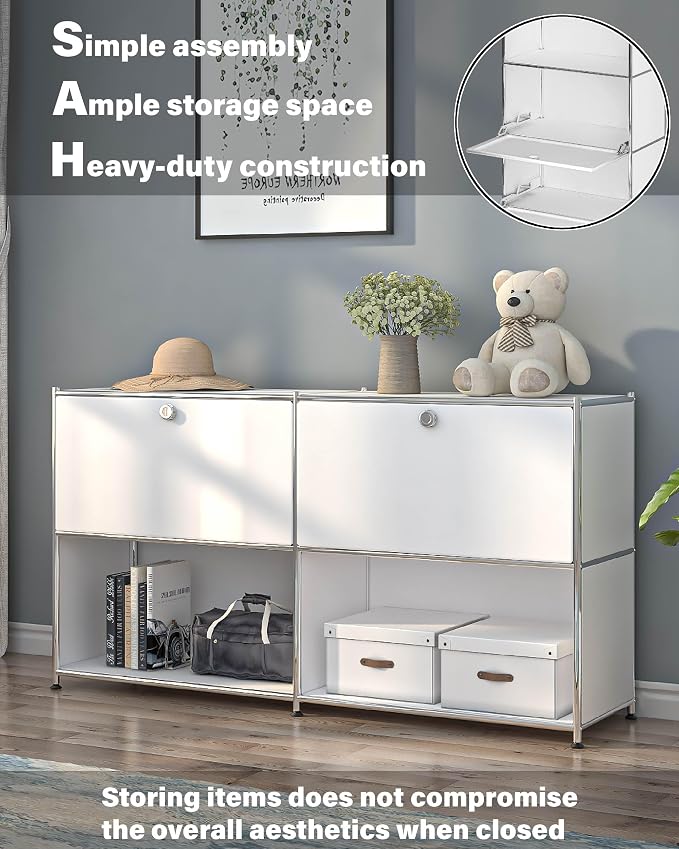 Metal Sideboard with 2 Flap Doors, DIY Modern Home Furnishing, Foyer - Image 4