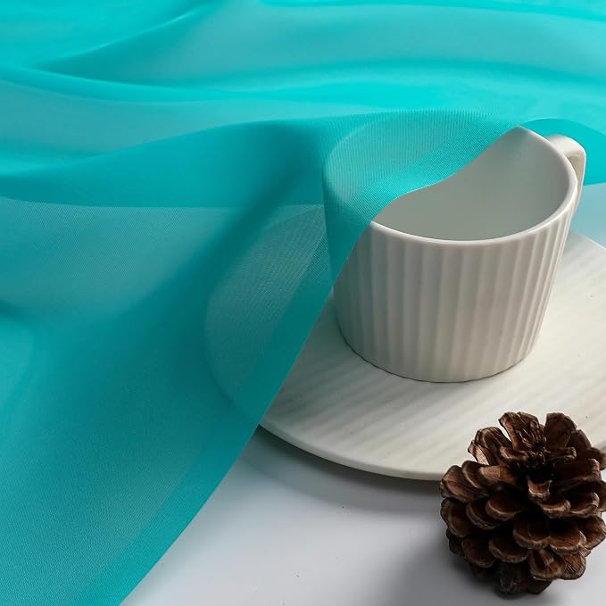 OVZME Turquoise Sheer Curtains 54 Inches Long 2 Panels - Image 4