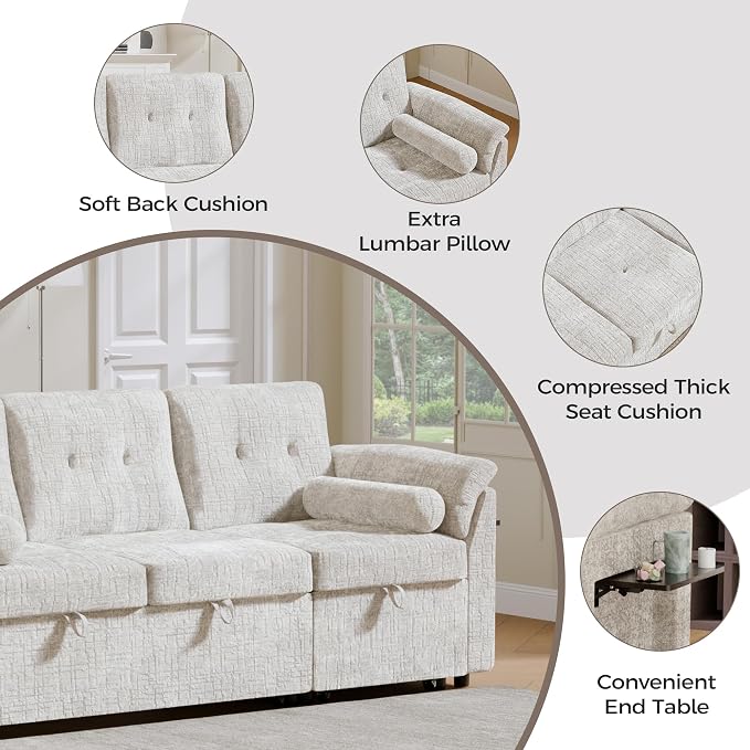 Convertible Sleeper Sofa Bed, 63 Inch Chenille Pull Out Couch - Image 3