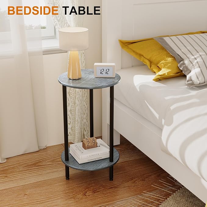 Round Side Table Set of 2, 2-Tier Modern Accent Table, Small Bedside Table - Image 5