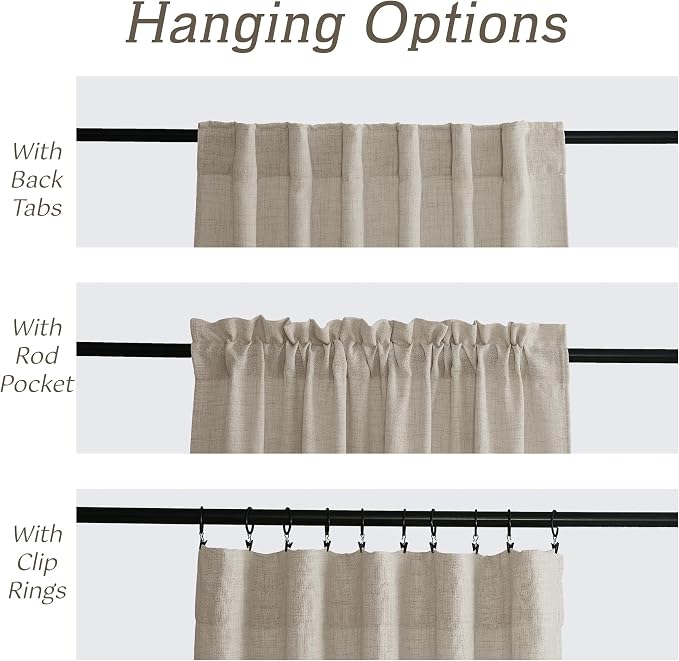 RYB HOME Natural Beige Linen Sheer Curtains 72 inches Long - Image 2