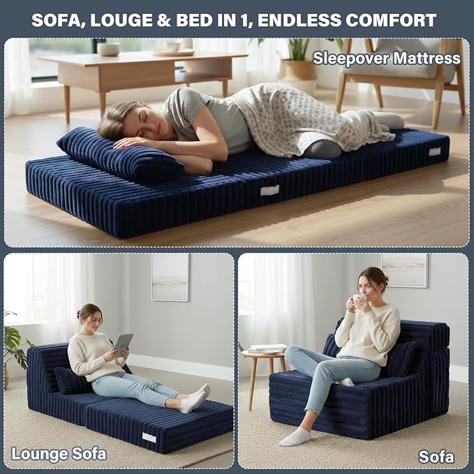 Tiita Folding Sofa Bed Single Size, Convertible Sleeper Chair Mattress - Image 4