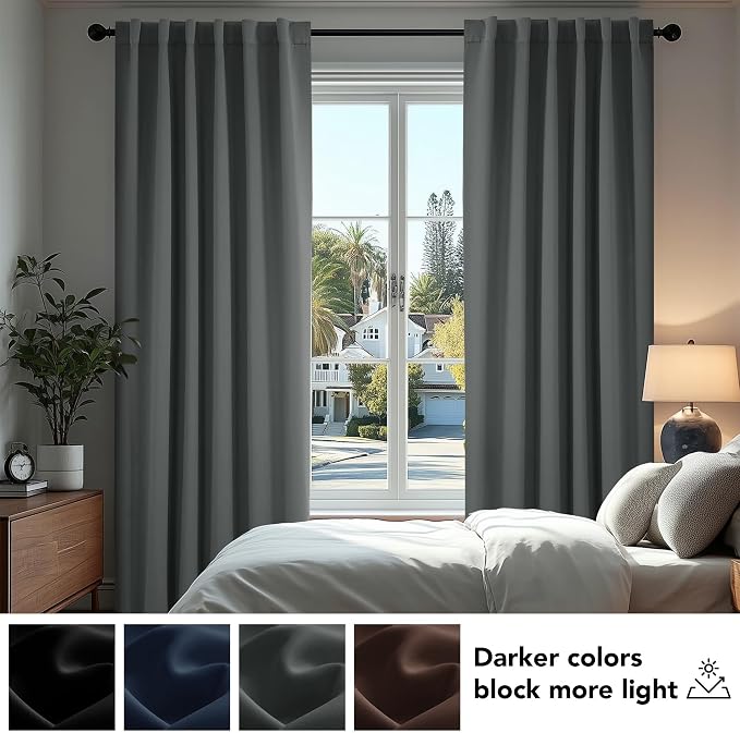 Deconovo Blackout Curtains, Thermal Insulated, W70 x L63 2 Panels, Back Tab - Image 4