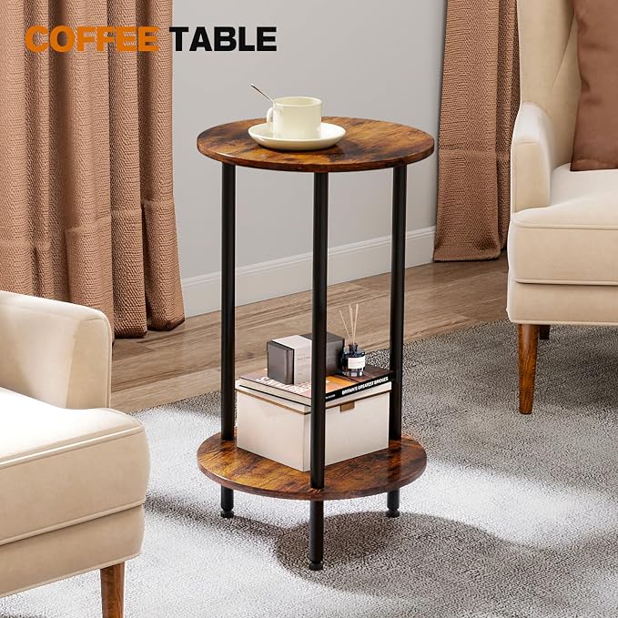 Round Side Table Set of 2, 2-Tier End Table, Small Round Nightstands - Image 5