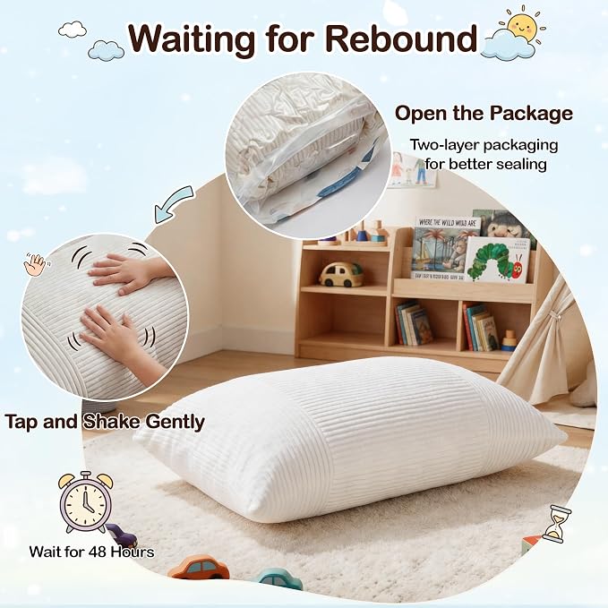 BRINJOY 3 in 1 Kids Bean Bag Chair Bed, Memory Foam Filled Floor Bed Bean Bag - Image 7
