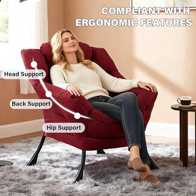 MBOOYOME Lazy Chair, Modern Soft Reading Chair Accent Contemporary Sofa Chair - Image 4