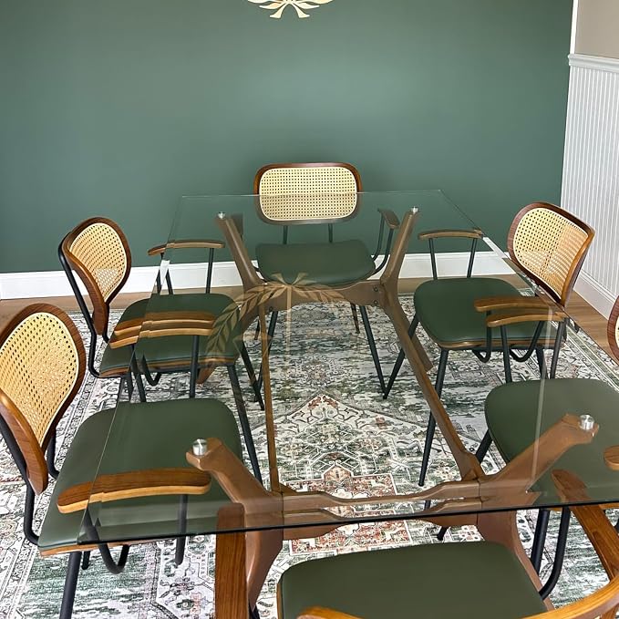 Rattan Dining Room Chairs Set of 2, Mid Century Modern Kitchen Side Chairs - Image 9