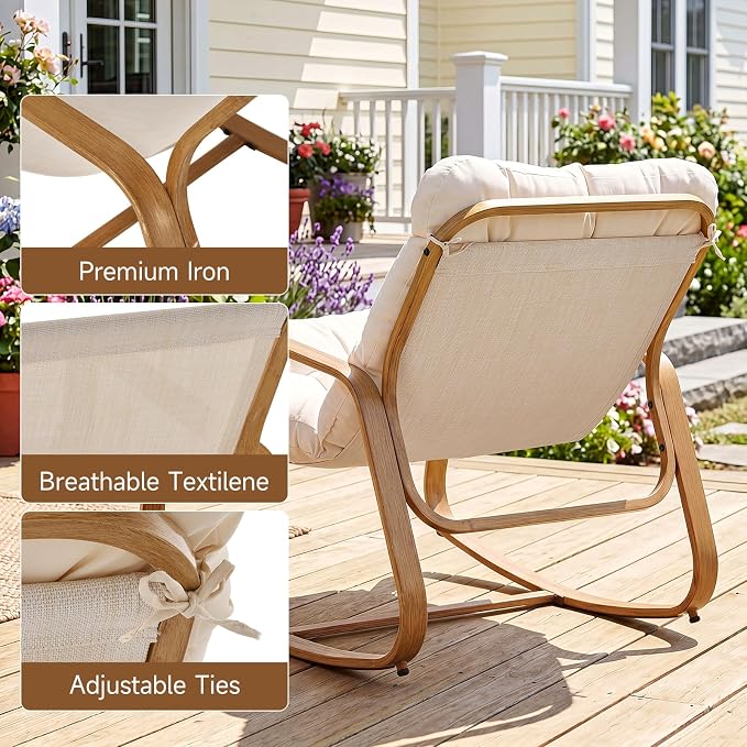ONBRILL Rocking Chair with Thick Cushion Outdoor Indoor, Premium Iron Wood - Image 5