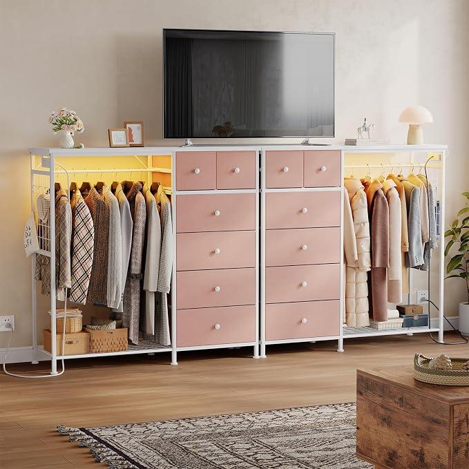 DUMOS Dresser for Bedroom with Hanging Rack, 6 Drawer Fabric Dresser with - Image 9