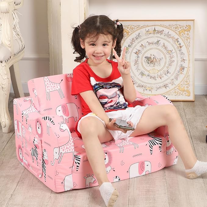 MOMCAYWEX Kids Sofa, 2-in-1 Flip-Out Foam Couch, Foldable Soft Play Lounge Chair - Image 4